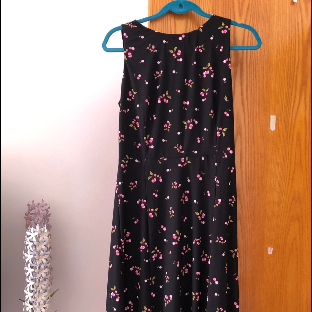 Anne Klein black sleeveless midi dress with pink cherries